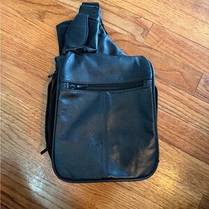 Buxton Black Leather Sling Crossbody Travel Bag